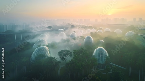 Architects Rising to the Challenge Constructing Sustainable Biodomes Amidst Smoggy Metropolitan Skies generative ai photo