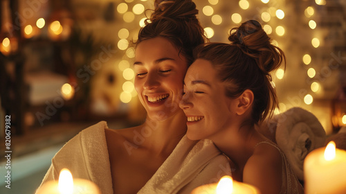 Mother and daughter spend a day together at the spa, relaxing and pampering themselves. Surrounded by the scent of aromatic oils, they enjoy moments of closeness during massages and beauty treatments.