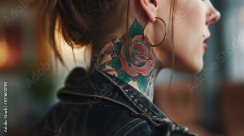A woman with a tattoo on her neck feels the stares of strangers judging her because of her body art, which leads to a struggle with feelings of uncertainty and regret.