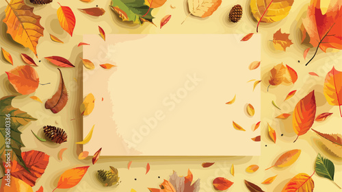 Blank card and autumn leaves on color background Vector