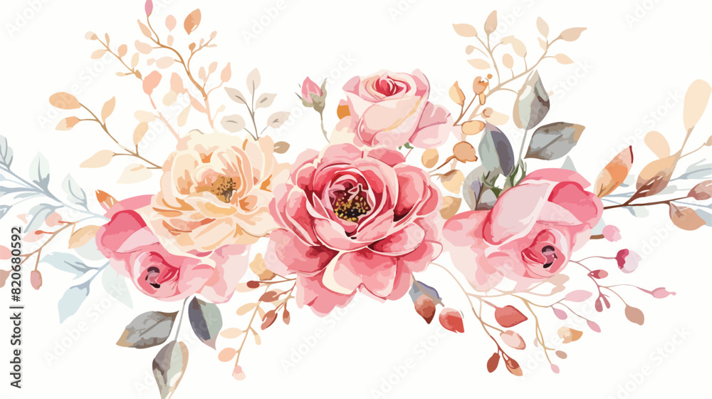 Watercolor pink rose flower bouquet for background we
