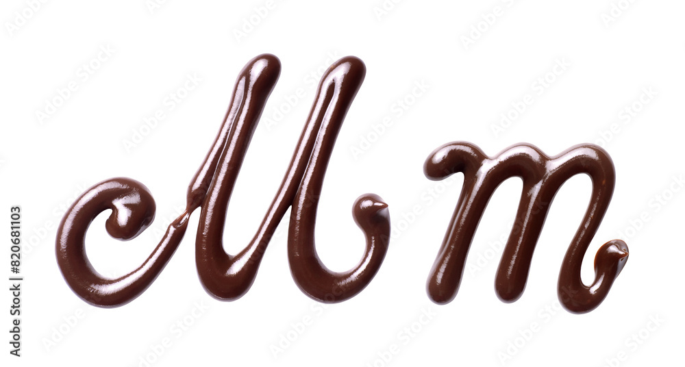 Large and small Letter M of the Latin alphabet made of melted chocolate, isolated on a white background Large and small Letter M of the Latin alphabet made of melted chocolate, isolated on a white background