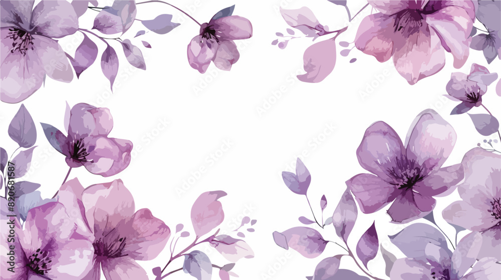 Watercolor purple flower border for wedding birthday