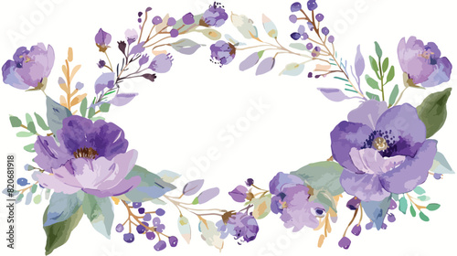 Watercolor purple flower wreath for wedding birthday