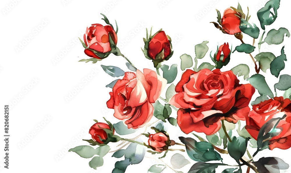 watercolor sketch of a bouquet of vibrant red roses, Generative AI watercolor sketch of a bouquet of vibrant red roses, Generative AI