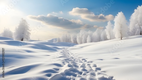White: Visualize a pristine, snow-covered landscape on a clear winter day. Describe the sparkling snow, the crisp, cold air, and the way the sunlight reflects off the white surface, creating a dazzlin photo