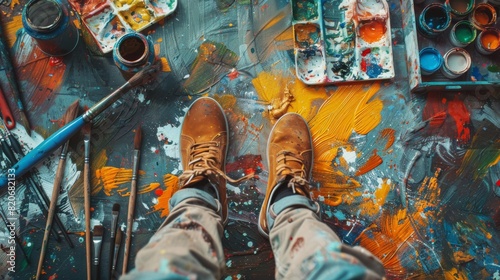 Artist's Colorful Paint-Splattered Boots photo