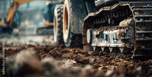 Close up of heavy machinery and equipment working on a construction site © Edgar Martirosyan