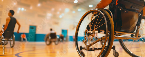 Wheelchair Basketball Players Engaged in a Competitive Indoor Court Game