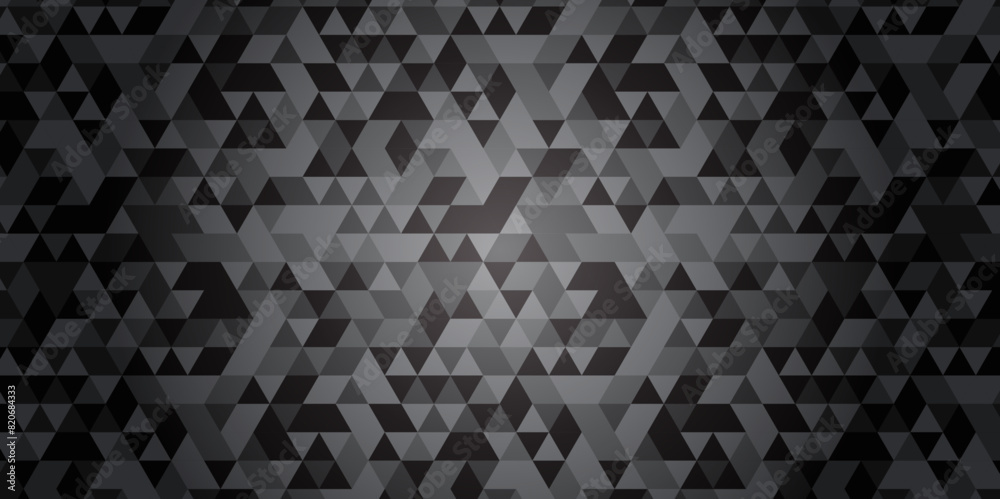 Abstract geometric black and gray background seamless mosaic and low polygon triangle texture wallpaper. Triangle shape retro wall grid pattern geometric ornament tile vector square element.