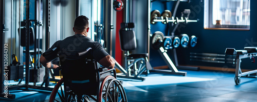 Wheelchair User Working Out in a Fully Equipped Accessible Fitness Center