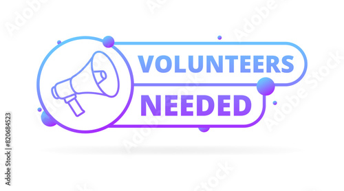 Volunteers needed banner icon. Flat style. Vector icon