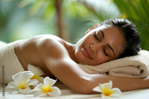 Beautiful woman massage at luxury spa for relaxation. generative AI