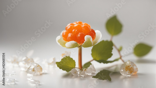  flower made of orange fish eggs on white background photo