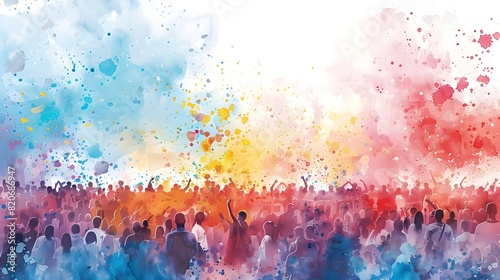 Vibrant Watercolor Painting of Passionate Political Rally Crowd in Outdoor Setting