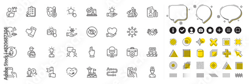 Set of Leadership, Bitcoin pay and Doctor line icons for web app. Design elements, Social media icons. People chatting, Volunteer, Cyber attack icons. Vector