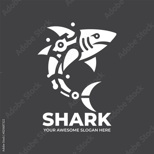 Futuristic Shark logo Monochrome Design