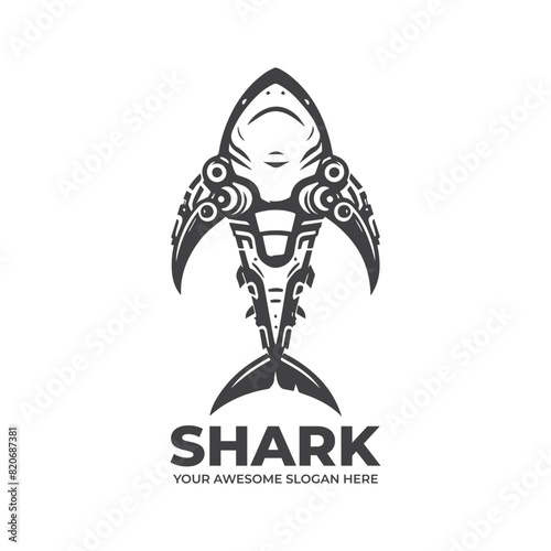 Futuristic Shark logo Monochrome Design