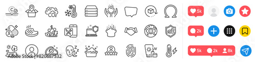 Budget accounting, Fingerprint and Sunscreen line icons pack. Social media icons. Co2, Electricity power, Vitamin web icon. Headshot, Human rating, Omega pictogram. Vector