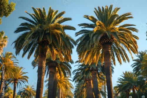 Lush Palm Trees at Sunset in a Tropical Paradise Perfect for Travel and Nature Designs © D