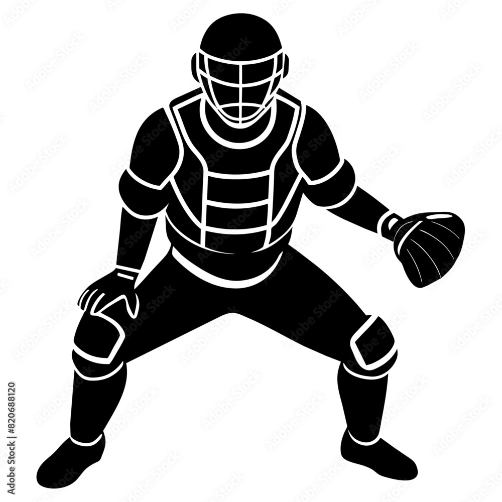 baseball player pose, vector silhouette, white background