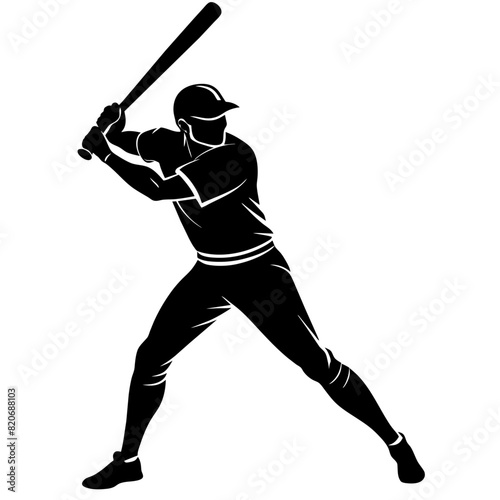baseball player pose, vector silhouette, white background