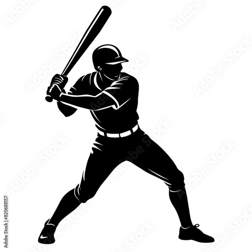 baseball player pose, vector silhouette, white background