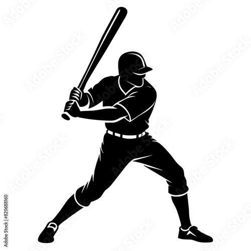 baseball player pose, vector silhouette, white background