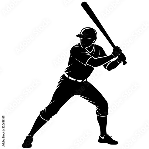 baseball player pose, vector silhouette, white background