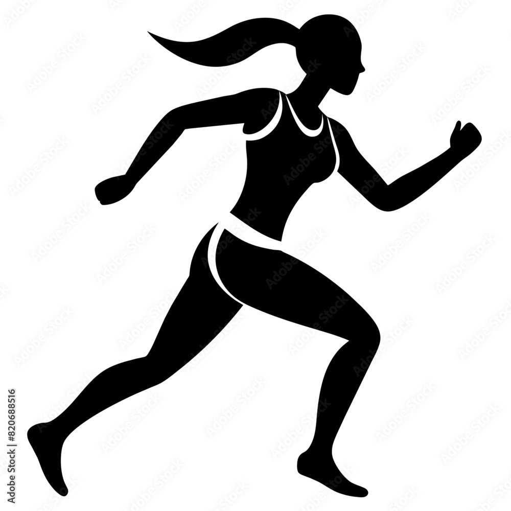Marathon run, A Woman Running vector silhouette, white background