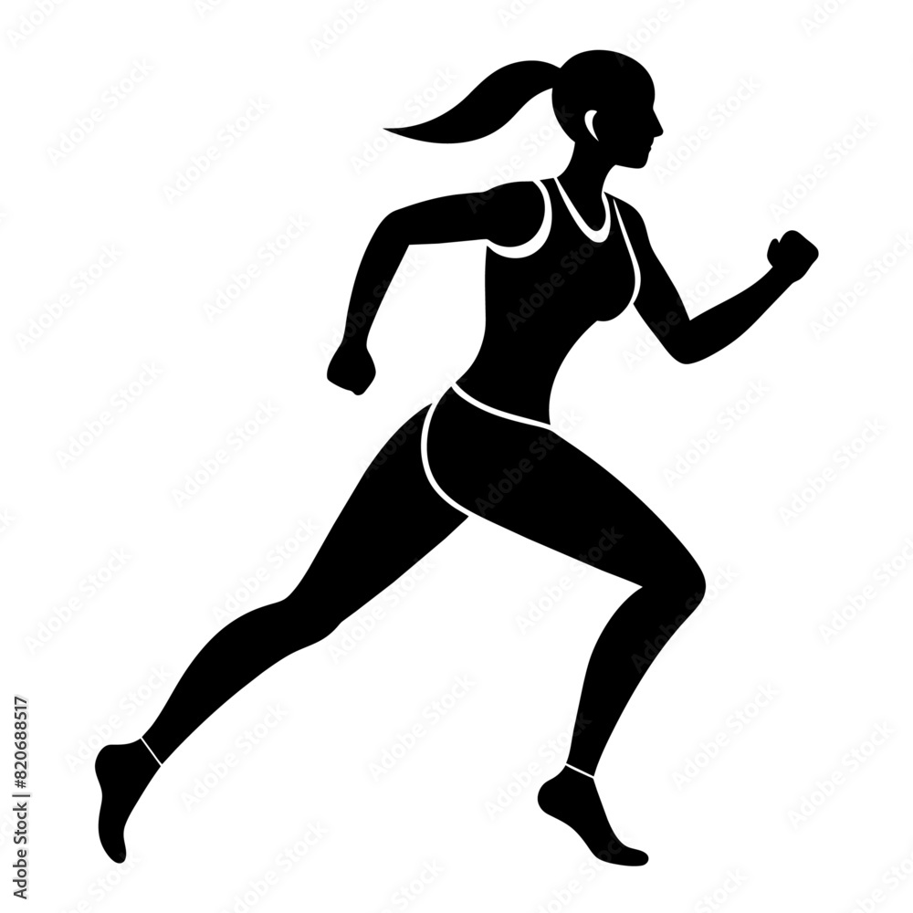 Marathon run, A Woman Running vector silhouette, white background