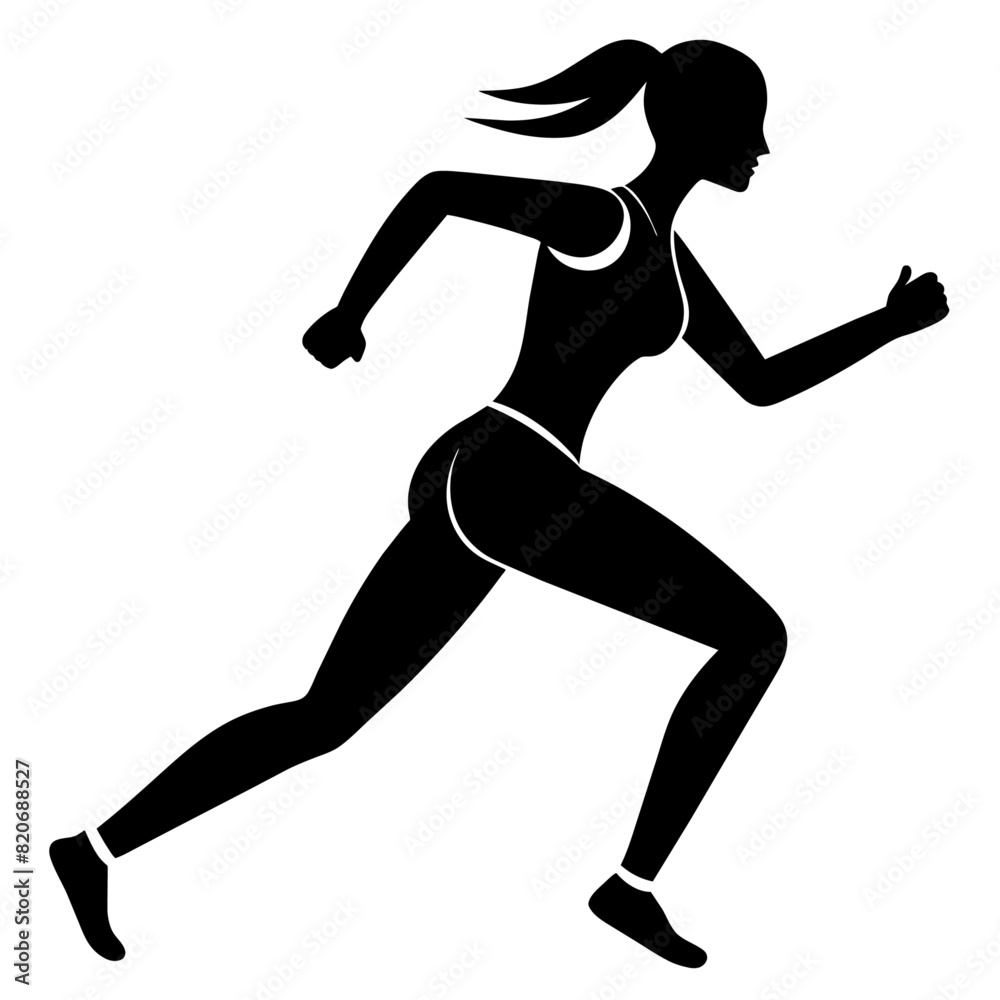 Marathon run, A Woman Running vector silhouette, white background Marathon run, A Woman Running vector silhouette, white background