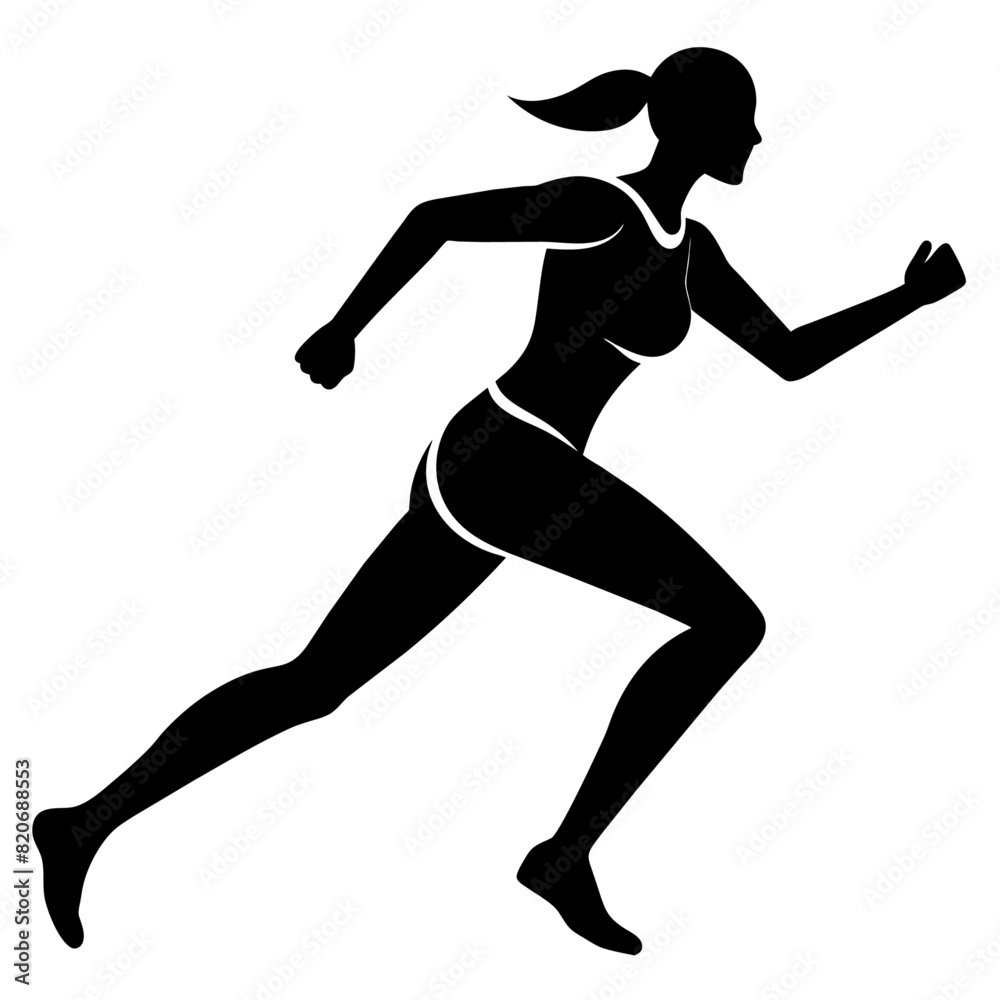 Marathon run, A Woman Running vector silhouette, white background