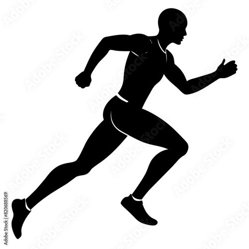 Marathon run, a man running vector silhouette, white background