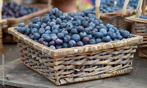 Blueberries Freshly Displayed in Basket , Generative AI