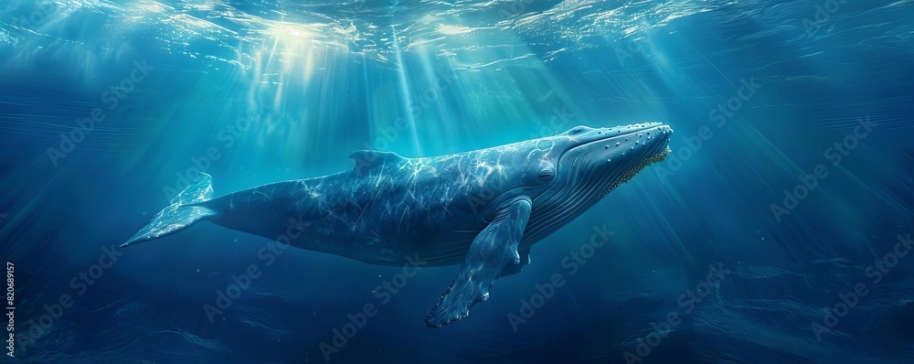Fototapeta premium A blue whale the ocean surface