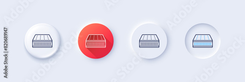 Mattress line icon. Neumorphic, Red gradient, 3d pin buttons. Orthopedic pad sign. Breathable sleep bed symbol. Line icons. Neumorphic buttons with outline signs. Vector