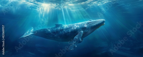 A blue whale the ocean surface
