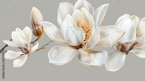 Group of White Flowers on Gray Background