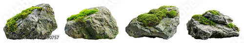 Mossy rocks, isolated, PNG set, collection