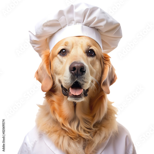 Dog retriever chef with costume ready isolated on transparent background