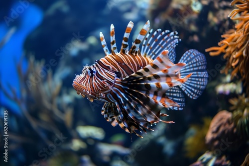 Lionfish in the aquarium Tropical fish in the water Tropical fish in the aquarium Underwater world, AI generated