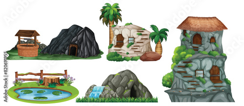 Collection of various fantasy landscape elements