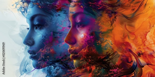 Artistic depiction of women with abstract colors