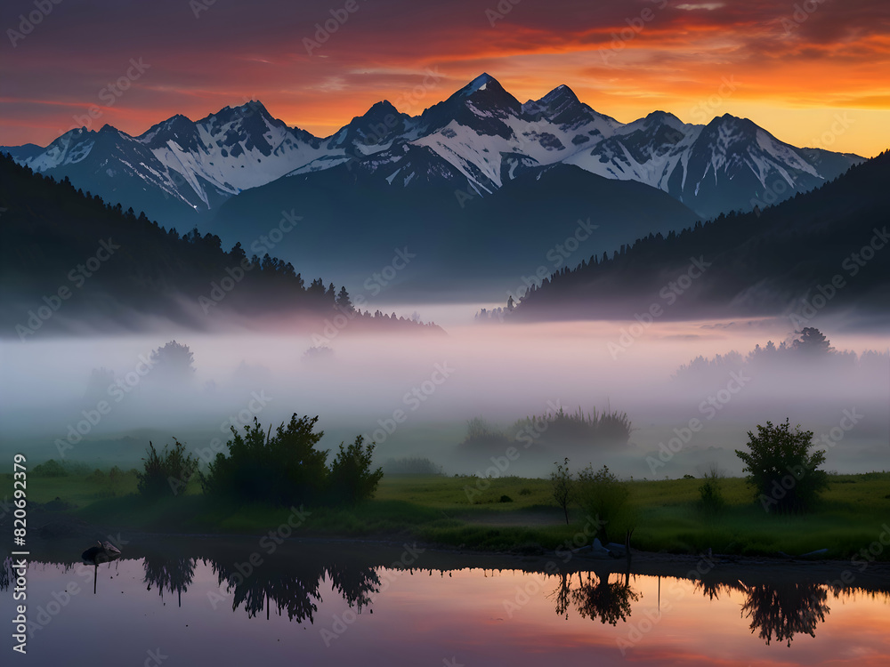 Fototapeta premium Inspiring Sunrise Over Majestic Mountain Range