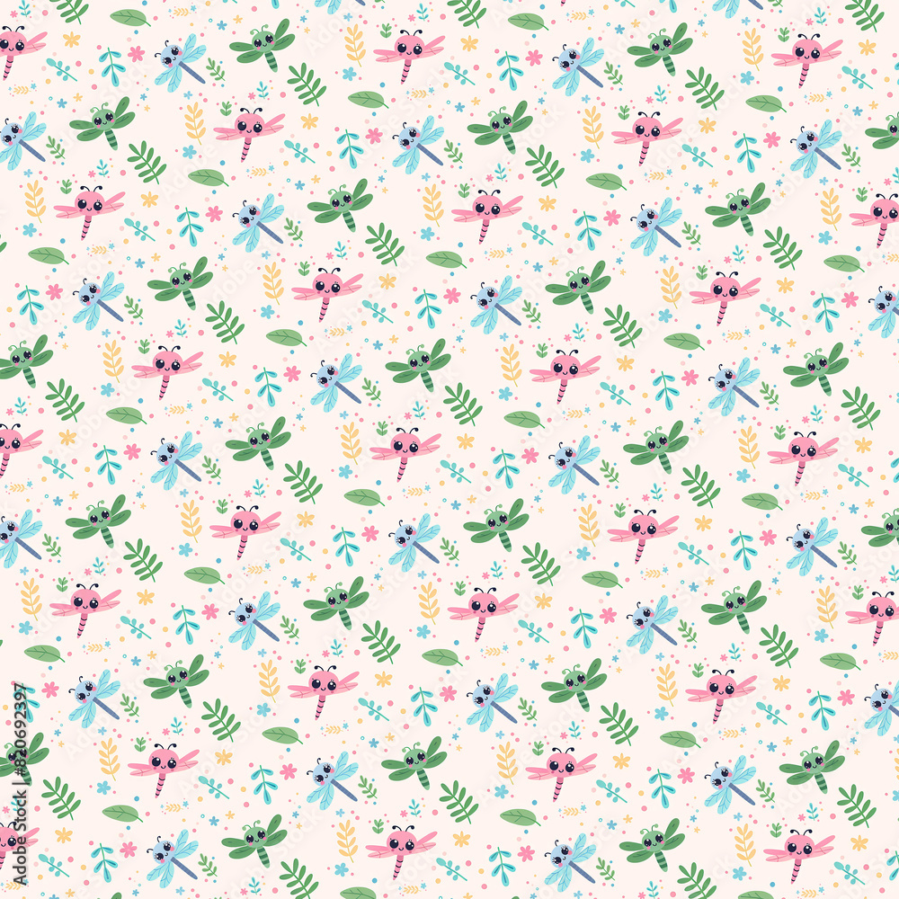 Cute seamless dragonflies background