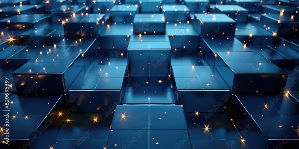 Obraz premium Twinkling stars on a sea of geometric blue cubes