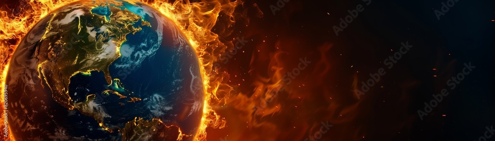 Fototapeta premium Earth Surrounded by Flames Highlighting Global Warming and Climate Change