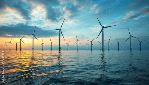 A large group of wind turbines are in the water by AI generated image