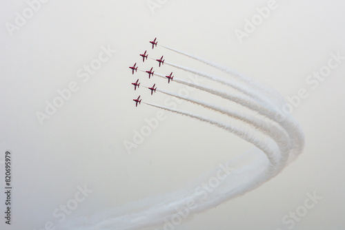 Palio Faliro,Greece -May 18,2024.RAF bitish acrobatic display team The Red Arrows perform at Palio Faliro,Greece